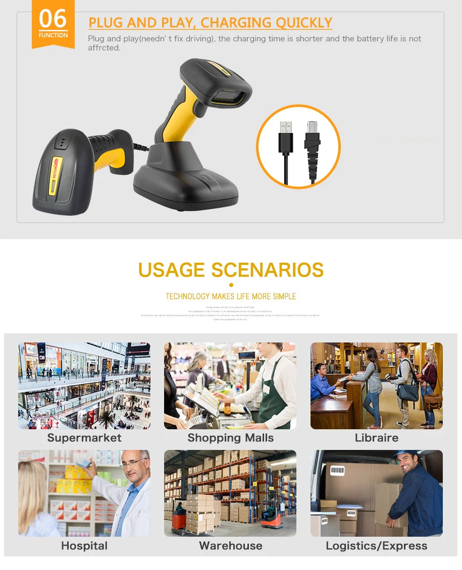NETUM NT-1698W Handheld Wirelress Barcode Scanner AND NT-1228BL Bluetooth 1D/2D QR Bar Code Reader PDF417 for IOS Android IPAD