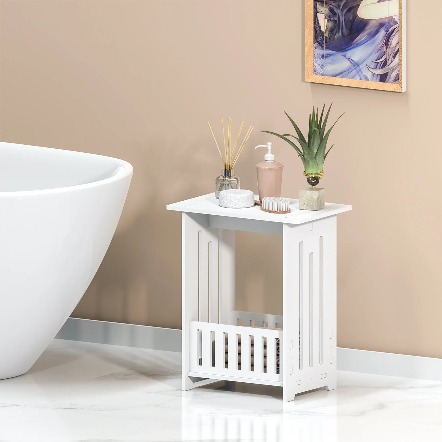 EFAN Bedside Table, White Modern Bedside Cabinet Nightstand Wooden Sofa Table Side Table, Small Narrow Side End Table Cabinet