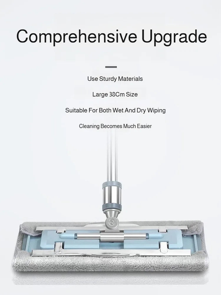 Lazymen Steel Clamp Flat Mop No Hand Wash Needed Floor Cleaning Tool Home Use Stainless Steel Pole Fine Fiber Cloth Dust Pusher