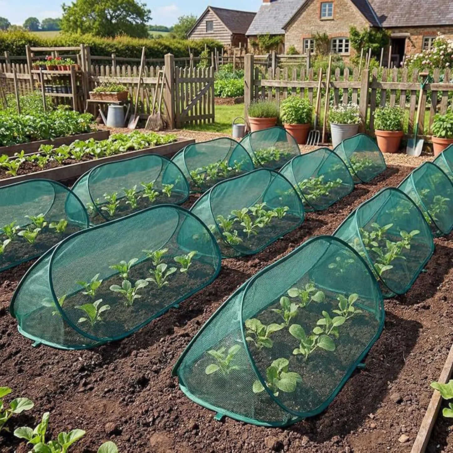Foldable Plant Protection Netting Pop-Up Netting Garden Row Covers with 6Pcs Ground Stakes Mesh Plant Cage for Yard Flower Beds