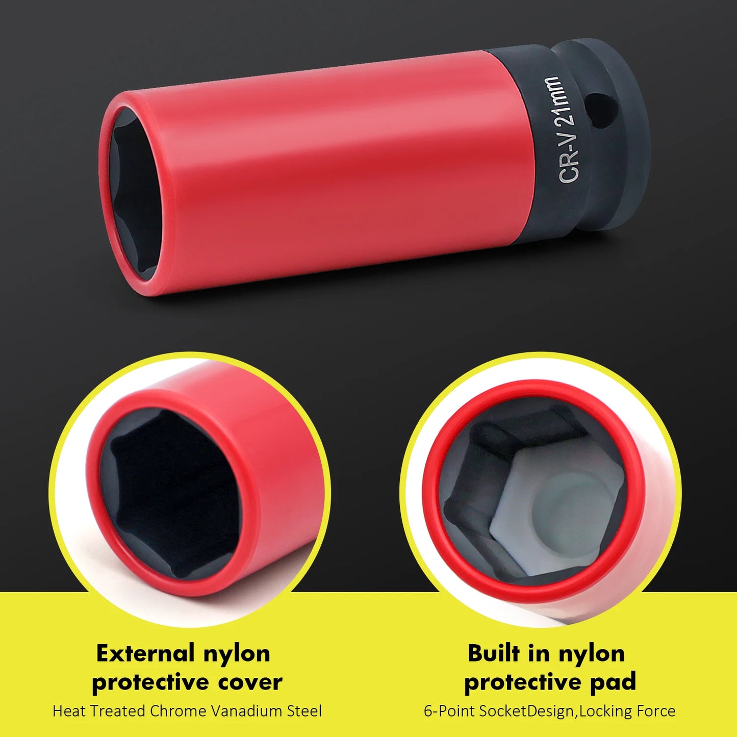 1/2" Drive Lug Nut Socket Set Drive Wheel Socket Auto Repair Protector Impact Sleeve Set 15mm, 17mm, 19mm, 21mm, and 22mm