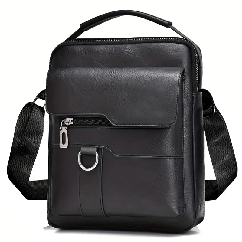 Multi-purpose men's shoulder bag for work, PU crossbody briefcase with handle, professional casual daypack