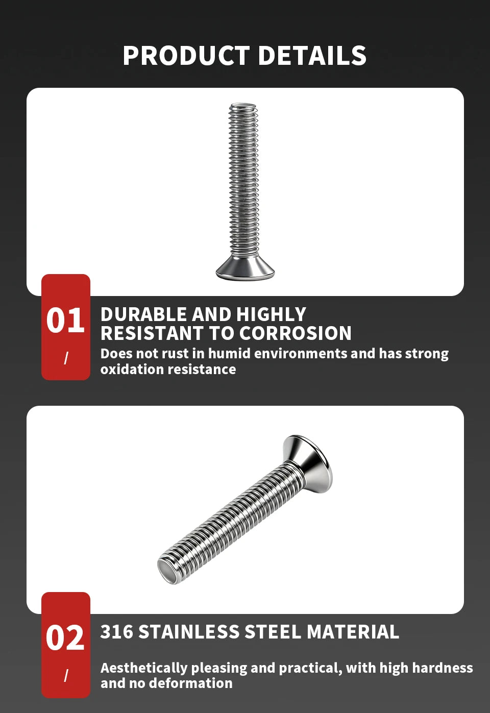 316 Stainless Steel Hexagon Socket Countersunk Head Screw A4-70 DIN7991 M3 M4 M5 M6 M8 M10 Allen Bolt Fastener