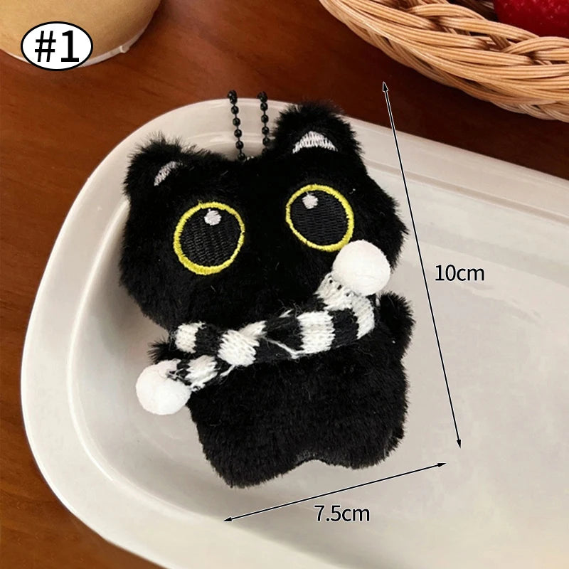 Cute Black Cat Plush Pendant Keychain Pilot Little Black Cat Hanging Backpack Keychain Creative Cat Plush Phone Keychain Gift