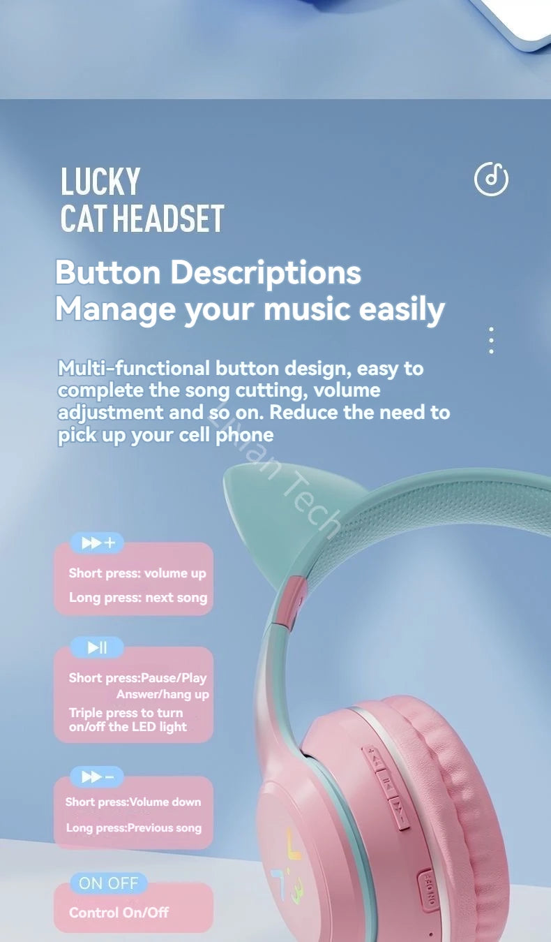 RGB Glow Earphones Wireless Earbuds 5.3 Cat Ear Bluetooth Sports Headphones Bluetooth Mp3 Players Microphone Sale Headset Gamer