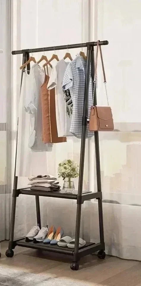 Multifunctional Storage Dormitory Clothes Drying Rack Floor Standing Clothes Rack Simple Clothes Mobile Hanging Clothes Rack