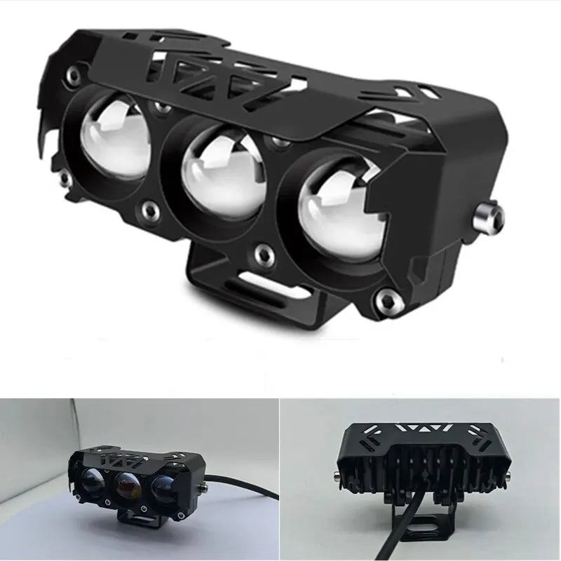 Motorcycle LED Spotlight Dual Color Hi/Low Beam Fog Lamps for Car Trucks SUV UTV 12V 24VMini Lens Headlight Driving Light