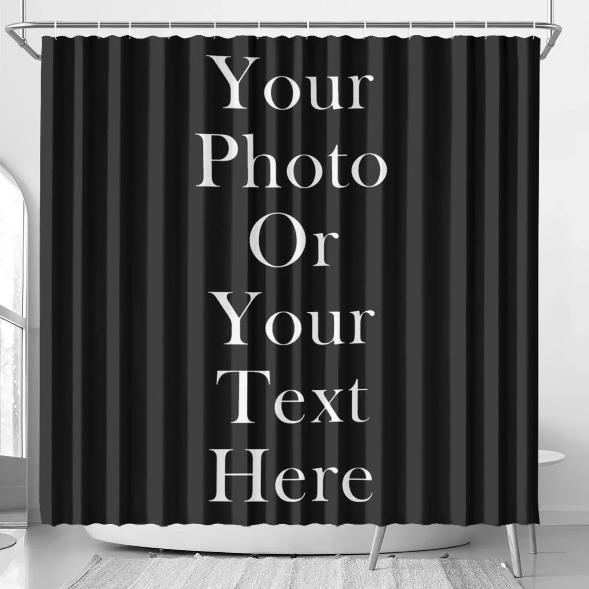 Custom Photo Shower Curtain Personalized Text Design DIY Home Decor Unique Gift Idea Black Background Custom Print