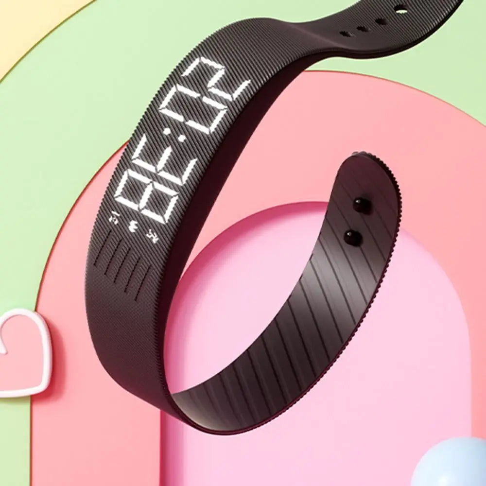 LED Digital Alarm Clock Watch Adjustable Silicone Snooze-proof Alarm Bracelet with Running Pedometer Waterproof Vibrating Alarm