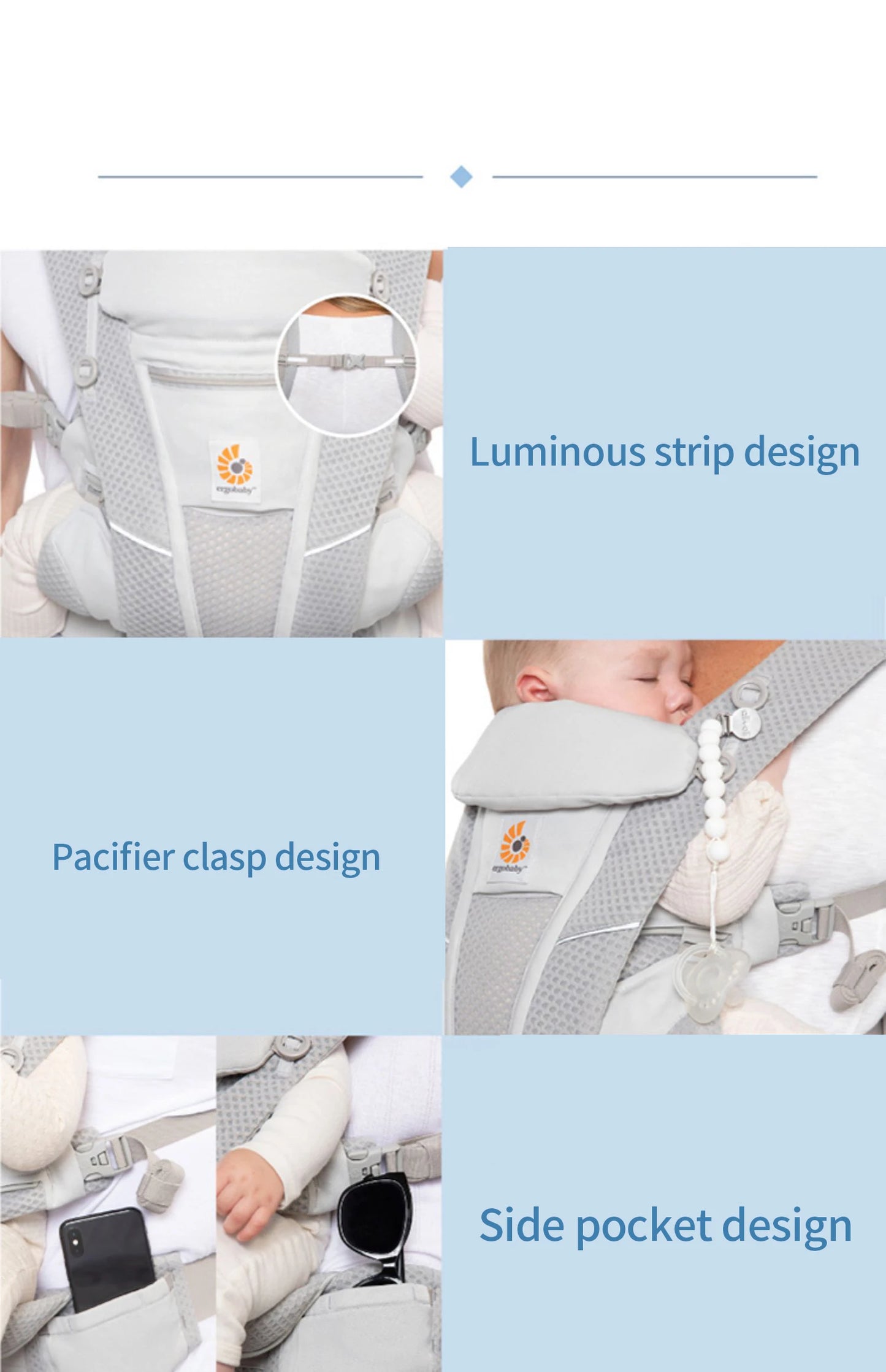 Ergobaby All Carry Positions Breathable mesh baby carrier, enhancing lumbar support and airflow (7-45 pounds)