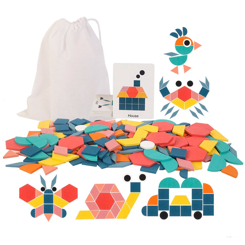 DIY Children's Wooden Toys 155pcs Wooden Jigsaw Puzzle Board Set Colorful Montessori Educational Toys For Children Kids Gift