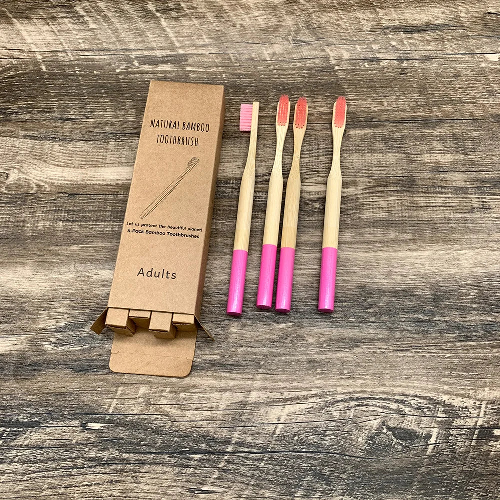 Bamboo Toothbrush,10Pcs Biodegradable Toothbrush with Medium Hard Bristles,Rounded and Comfortable Handle Toothbrush