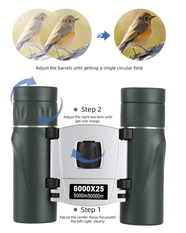 9000x25 HD Zoom Portable Powerful Binoculars Long Range BAK4 Telescope Jumelles Folding Optics for Outdoor Hunting Camping