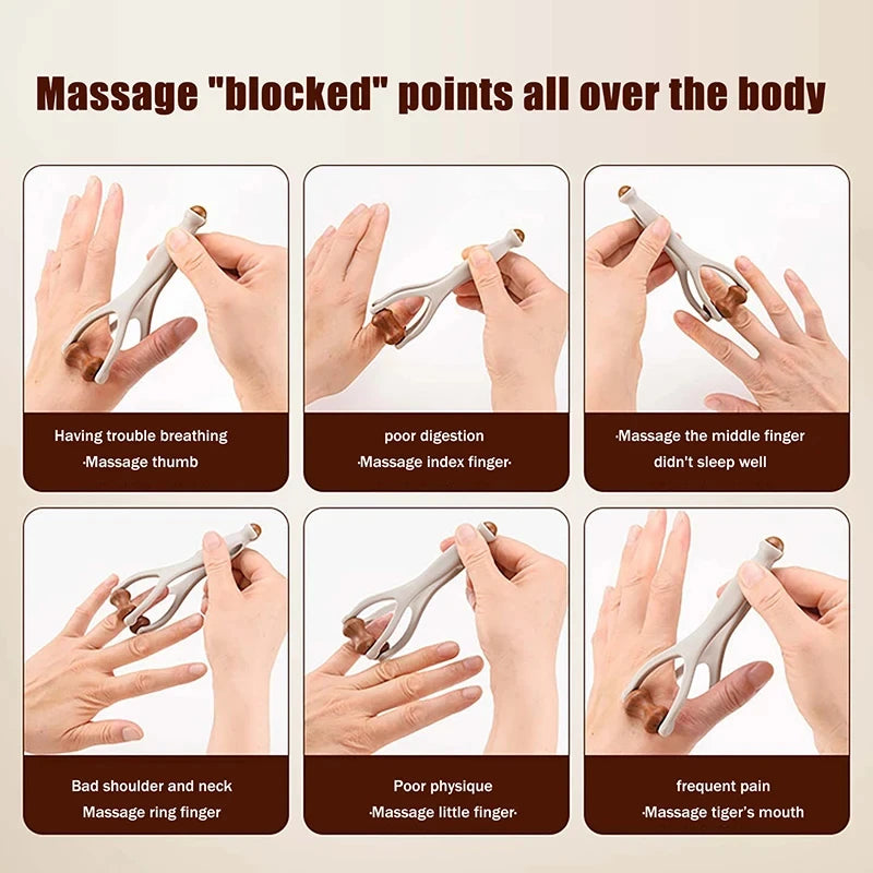 1/2pcs Solid Wood Finger Massage Roller with 360° Rollers Clip Design Finger Massager Acupressure Stick for Hand Meridian Relief