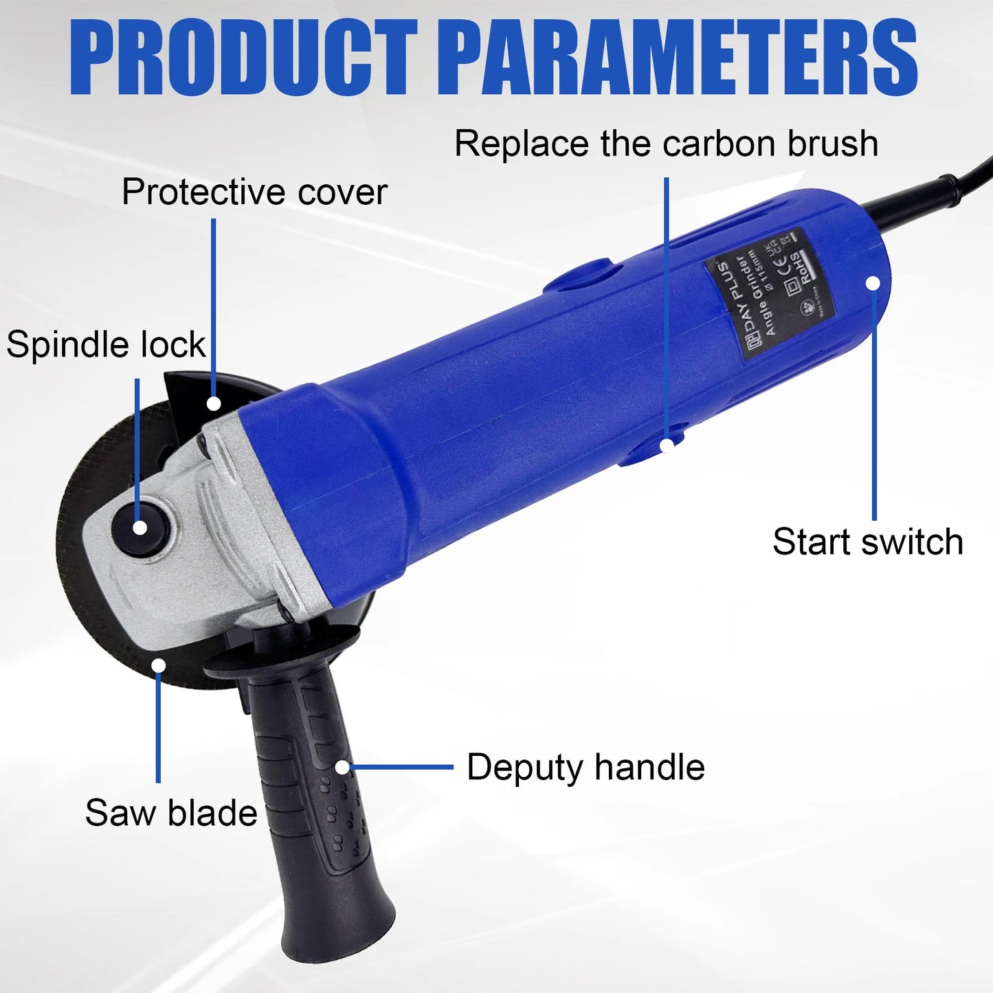 2000W Electric Angle Grinder, 115mm 4.5 inch Grinding Tool 12000 RPM, Wheel Disc for Metal,Tile Cutting and Grinding