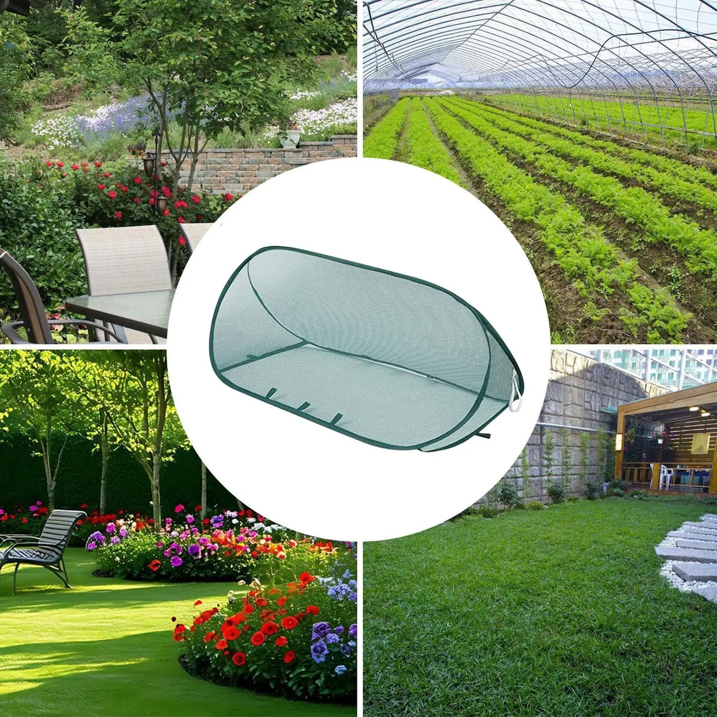 Foldable Plant Protection Netting Pop-Up Netting Garden Row Covers with 6Pcs Ground Stakes Mesh Plant Cage for Yard Flower Beds