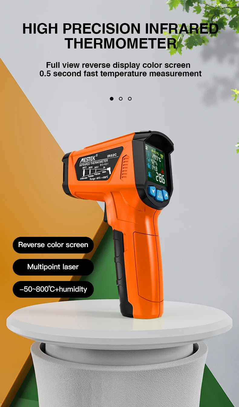 Digital Infrared Thermometer Non-contact Pyrometer Laser Temperature Meter Imager Hygrometer IR Termometro Color LCD Light Alarm