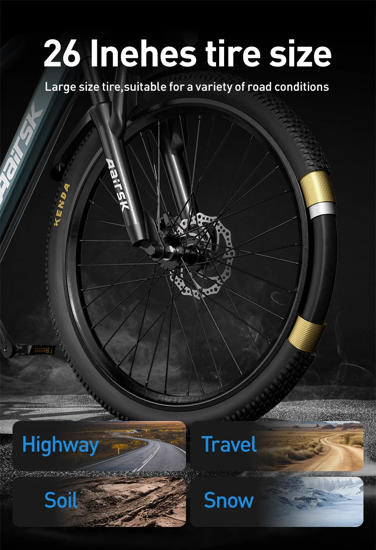 Aairsk GT300 Adult E-bike 250W Motor 36V 10Ah Battery Electric Bike 26 Inch Fat Tire E-Mountain bike Off-road Electric bicycle