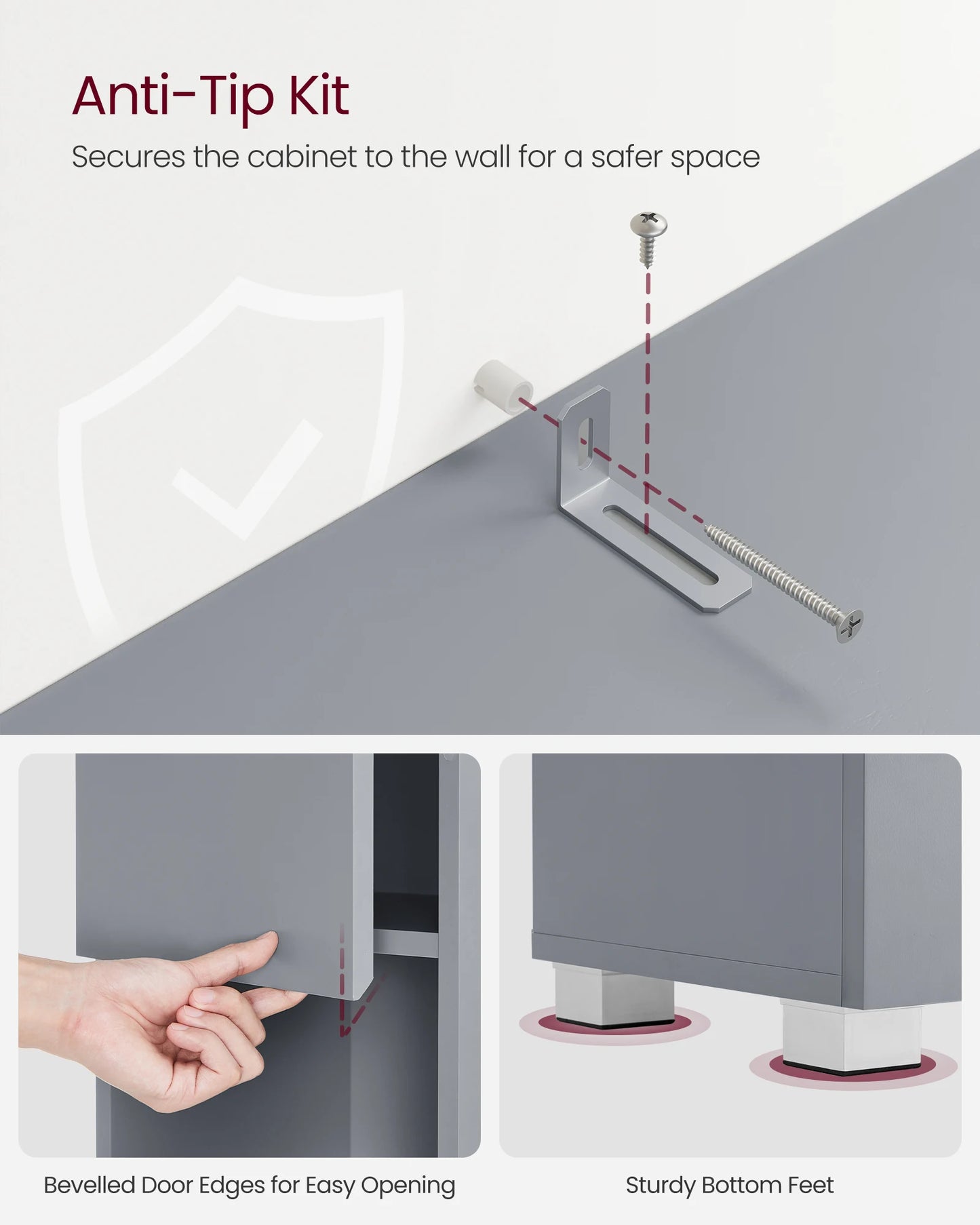 VASAGLE Tall Bathroom Cabinet, Slim Storage Cabinet, Narrow Cupboard, Grey