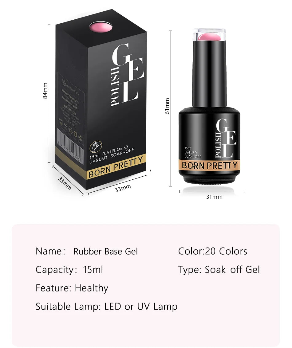 BORN PRETTY 15ml Jelly Nude Rubber Base Gel Natural Milky White Clear Semi permanent Self-Leveling Soak Off UV LED Gel Varnish