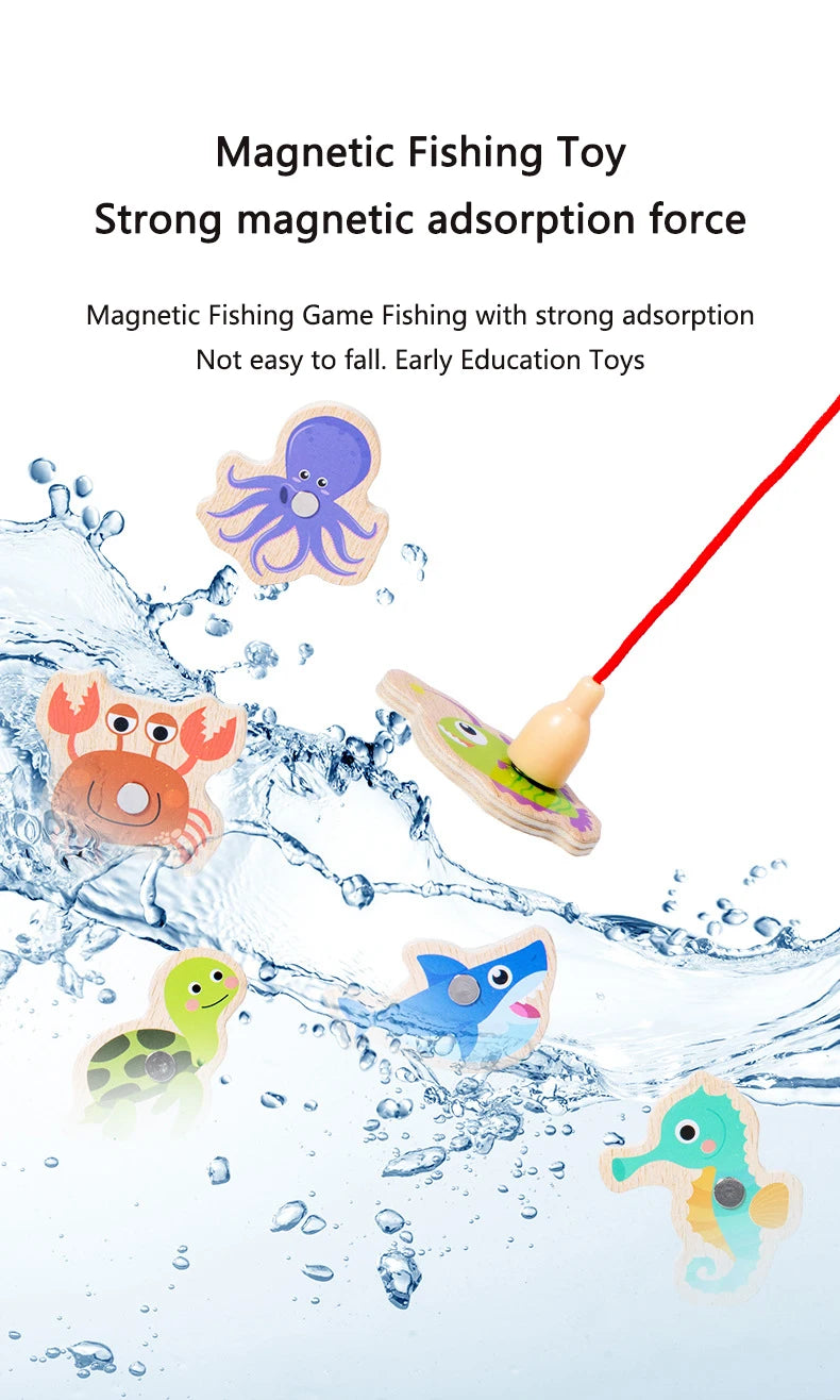 Wooden Magnetic Fishing Toys for Children Marine Life Cognition Fish Games Baby Early Educational Parent-child Interactive Toy