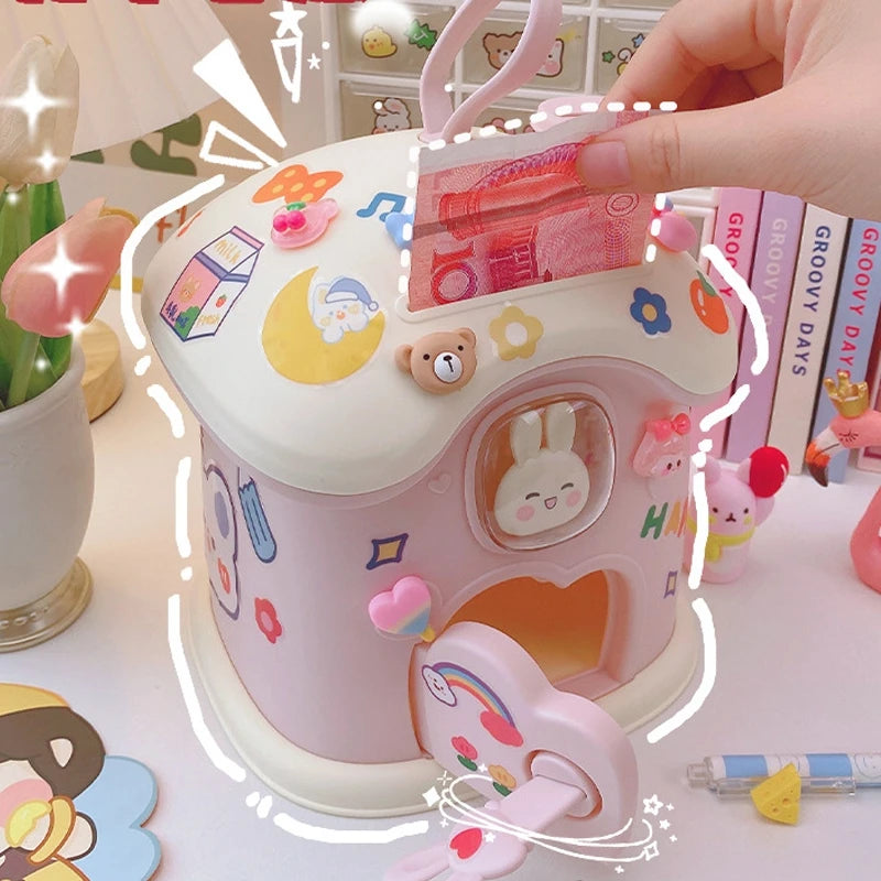 Kids Creative DIY Money Banking Toys Piggy Bank Money Saving Pot Coin Banks Coin Box With Lock Key Christmas Gift Toy For Girl