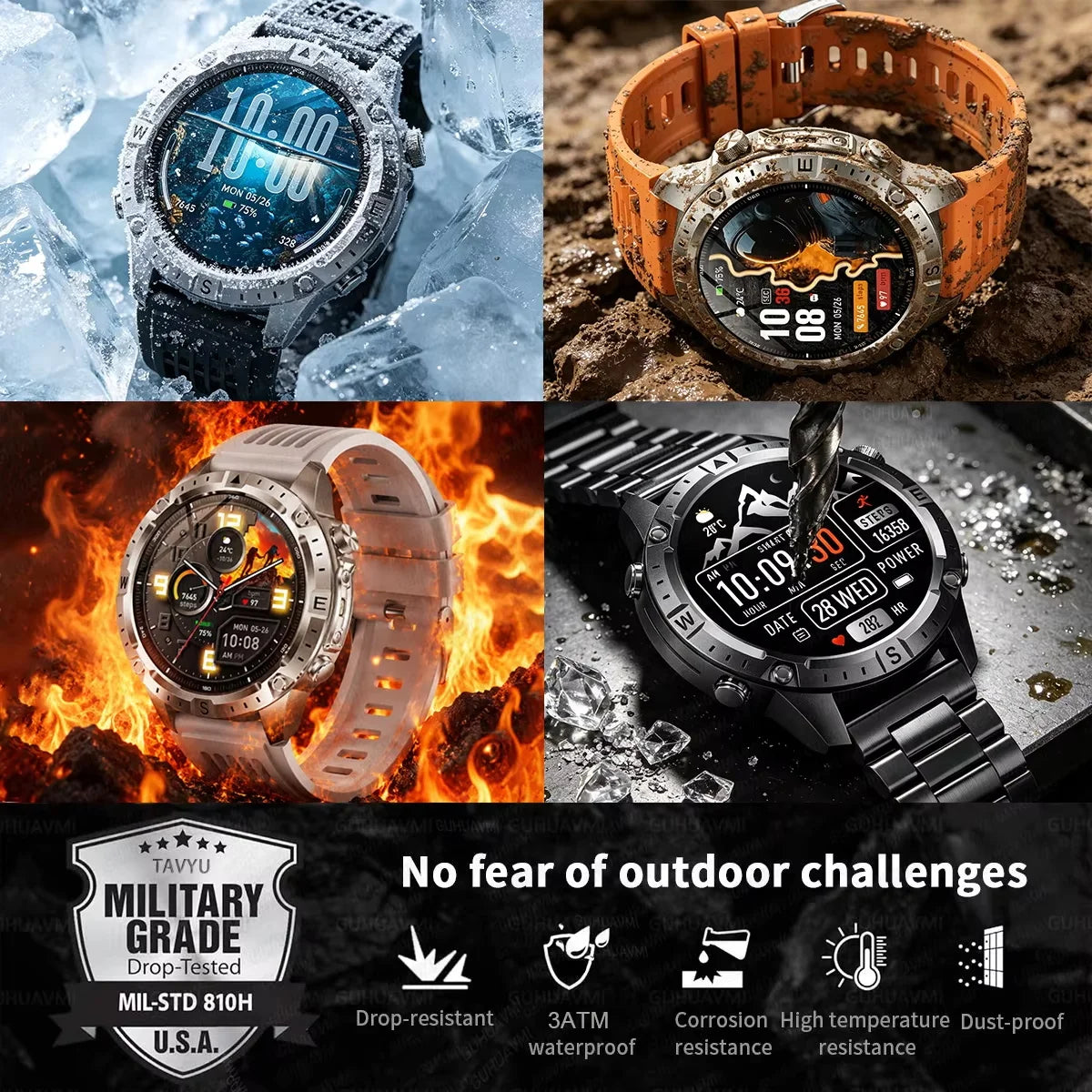 New TANK Military GPS Offline Map Smart Watch 730mAh 3 ATM Waterproof Sports Compass Heart Rate 2GB HD Bluetooth Call SmartWatch