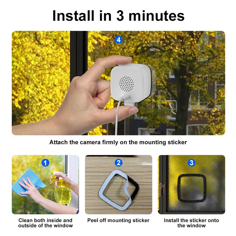 3MP Resolution Window Mini Camera Full-Color Night Vision ThroughWindow Camera Replaces Outdoor Cameras 2.4/5GHz WiFi Camera