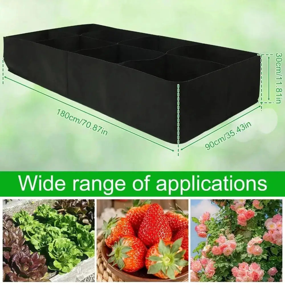 Felt Fabric Raised Garden Bed, 8-Grid Portable Rectangle Grow Bag, Reusable Vegetable Planter Box for Indoor & Outdoor Gardening