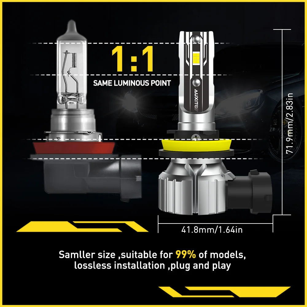 AUXITO 2Pcs H8 LED Bulb H11 H9 9005 HB3 9006 HB4 Car Headlight Super Bright  Fog Light Bulb Head Light Fanless Auto Lamp