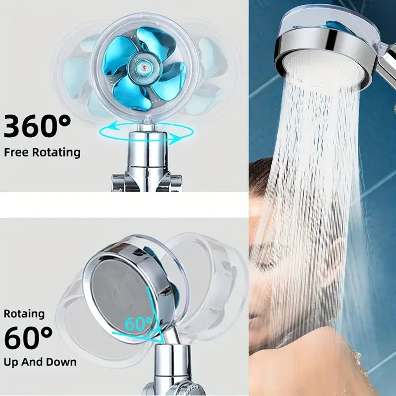 360° Rotating Turbine Fan Handheld Shower Head High Pressure Water Saving Spray Shower Filter Bathroom Accessories