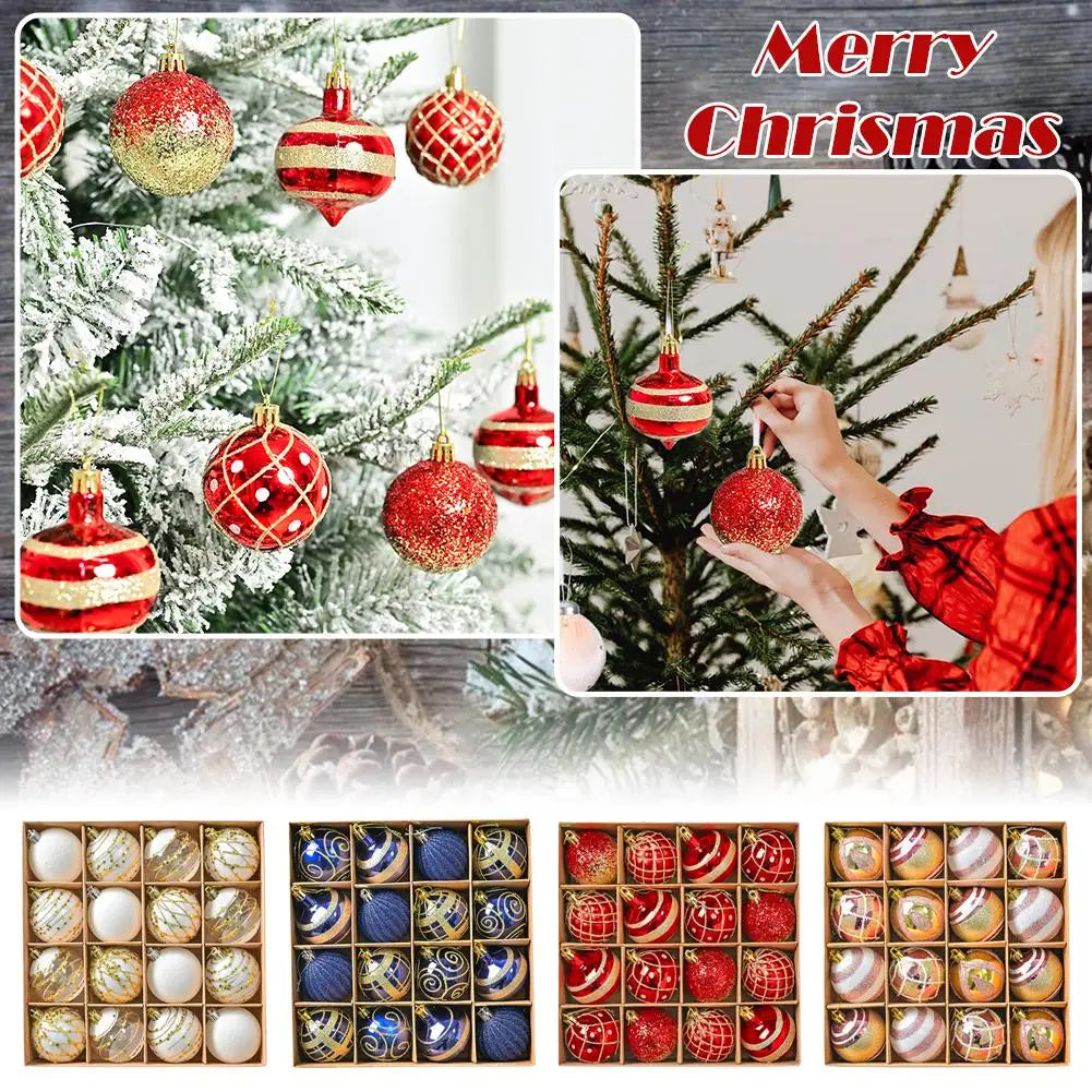 16PCs/Box 6cm Shiny Glitter Christmas Ball Ornaments Shatterproof Christmas Tree Hanging Ornaments Pendants Party Decorations