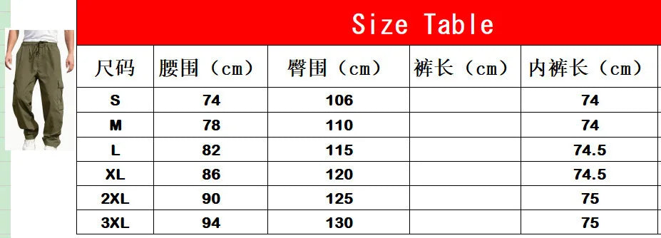 Men Loose Cargo Pants Summer Male High Elastic Waist Zip Pocket Straight Full Trousers BFDZ-A717
