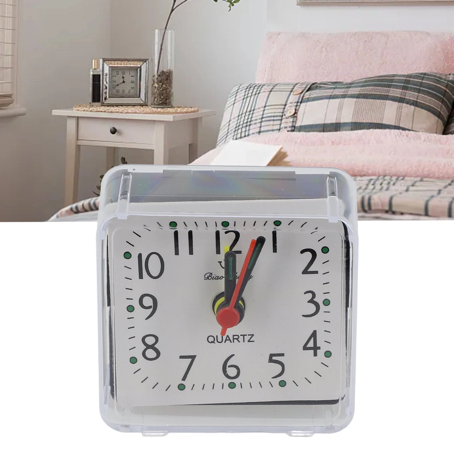 Small Battery Operated Quartz Alarm Clock with Beeping Sound for Bedside Use Featuring Clear Numbers and Reliable Performance