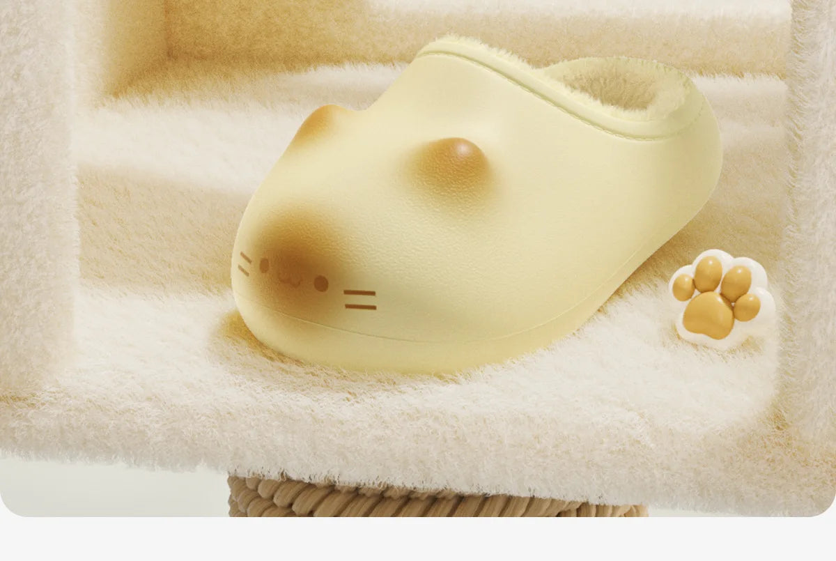 Kawaii Kitty Designer Slippers Women's Bottom Cat Paw Shoes Winter Warm Waterproof Mules Clogs Woman Kitten Home Slipper Adult