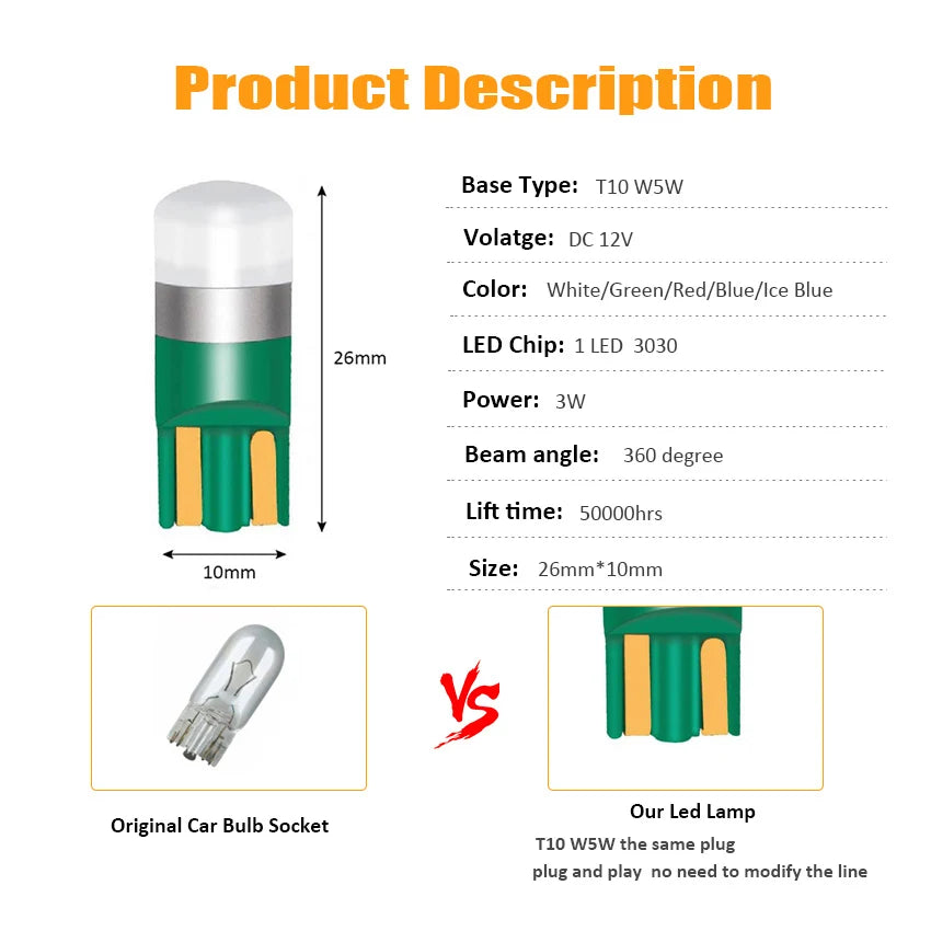 2/4/10Pcs Super Bright T10 3030 1 LED W5W Car Dome Light 12V Auto Clearance Reading Lamp 6000K Vehicle Door Bulb Accessories