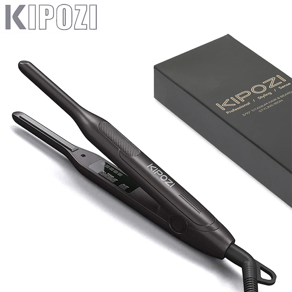 KIPOZI Titanium MINI Hair Straightener Short Hair Pixue Cut Titanium Dual Voltage Flat Hair Iron Thin Pencil Beard Straightener