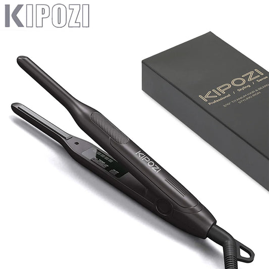 KIPOZI Titanium MINI Hair Straightener Short Hair Pixue Cut Titanium Dual Voltage Flat Hair Iron Thin Pencil Beard Straightener