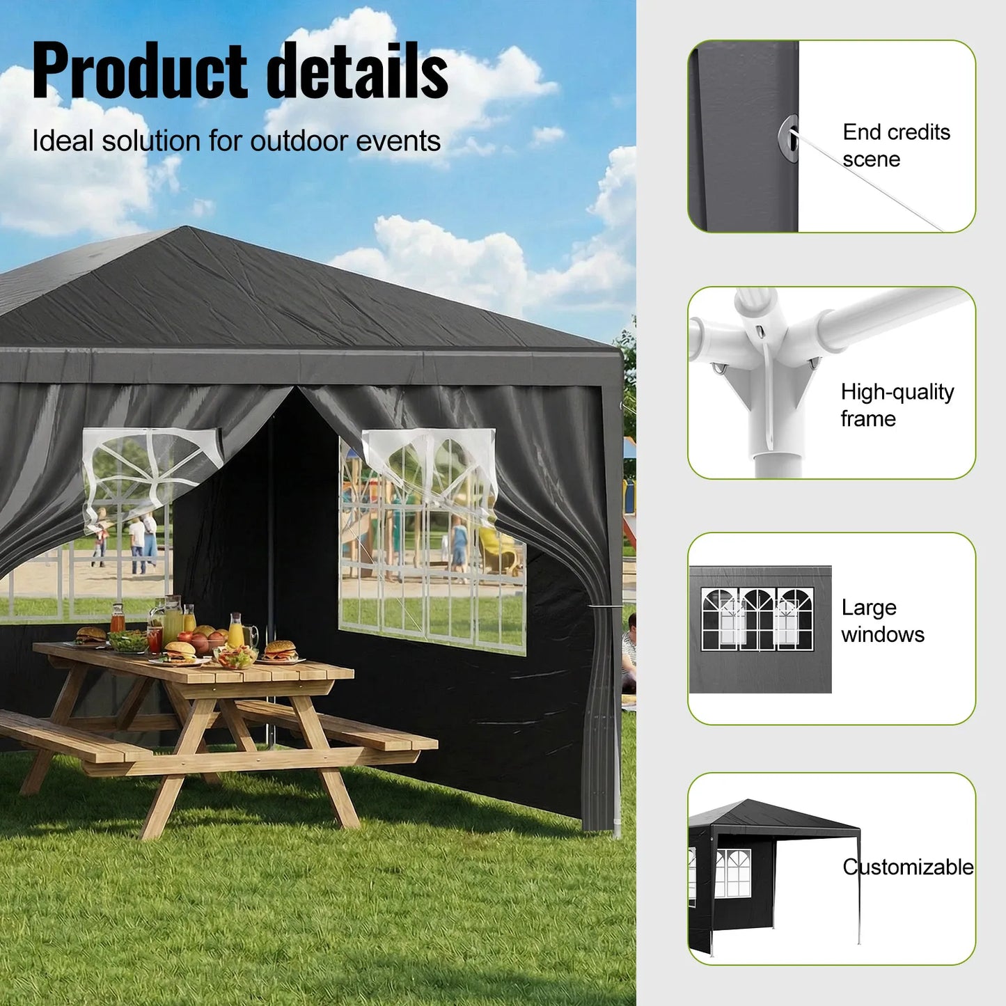 LOEFME 3x4M/3x3M Outdoor Gazebo Tent Outdoor Garden Camping Awning Waterproof Windproof UV Sun Shelter W/ Removable 4 Side Walls