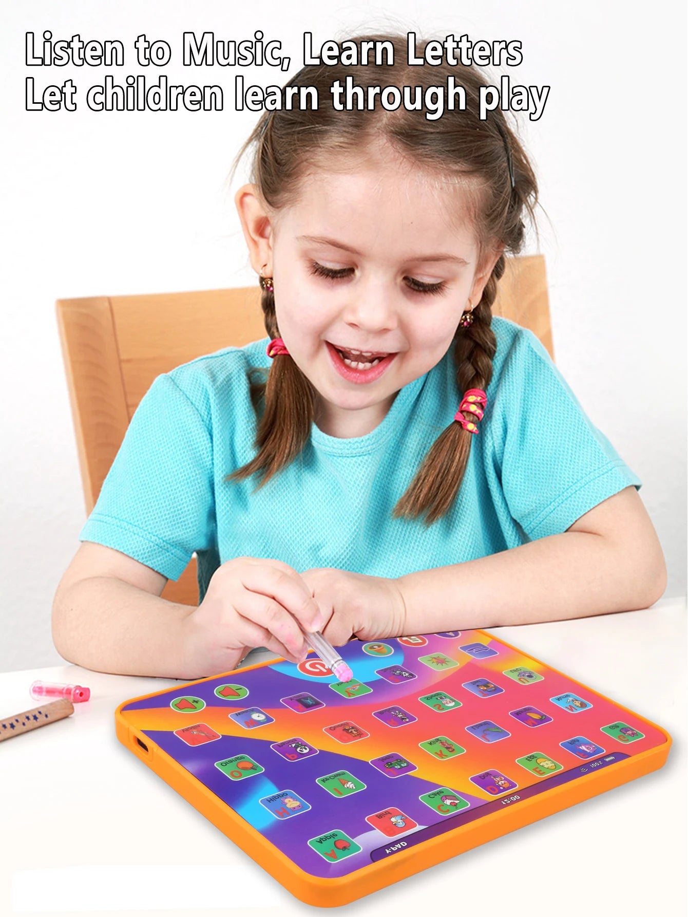 Alphabet Tablet to Learn Letters, Abc, Numbers, Colors, Music & Words, Interactive Toddler Learning & Education Toys for Kids