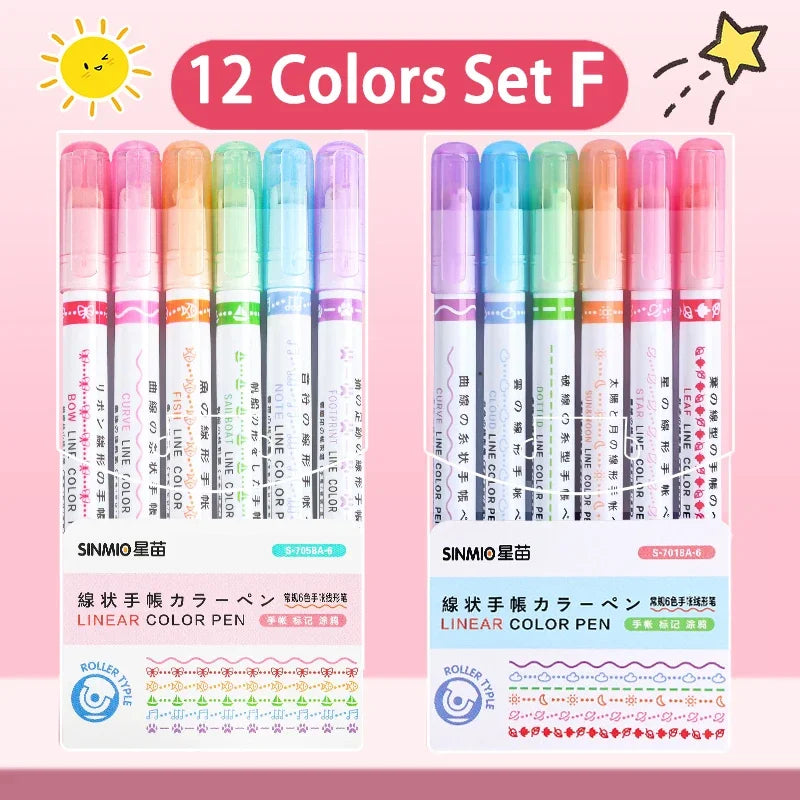 24/3 PCS Kawaii Flowers Line Shaped Highlighter Pens Roller Tip Curve Liner Marker for Writing Journaling Drawing Stationery