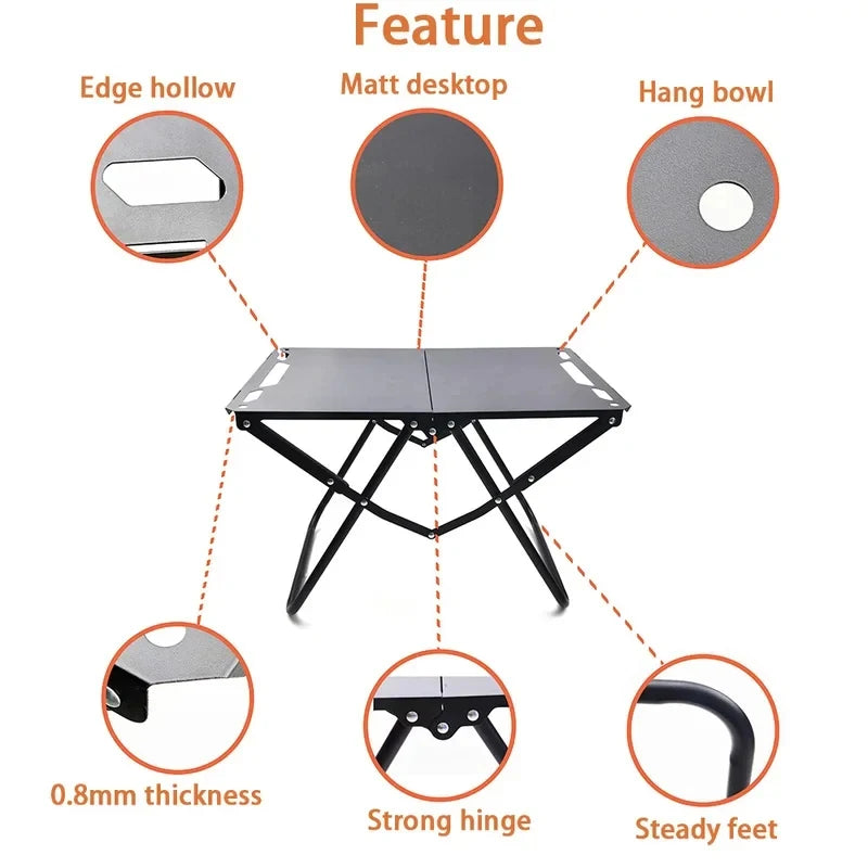 Green Portable Foldable Camping Table, Hollow Edge Hangable Design, Lightweight Durable Table for Picnic Beach Outdoor Travel