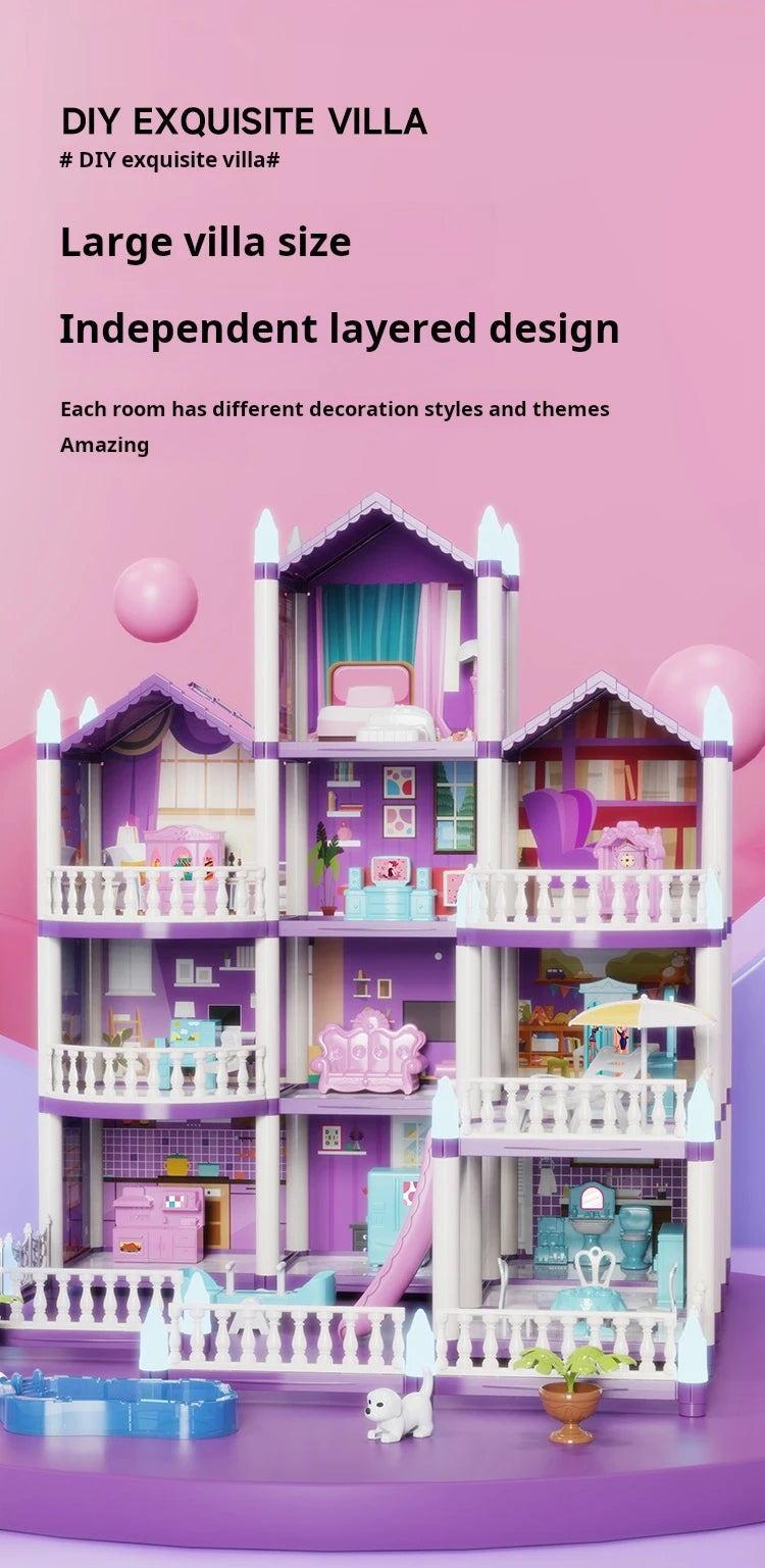3D DIY Fantasy Princess Castle Villa Assembly Doll House Set Toys, Girls Home Toys & 3D Kids Toys