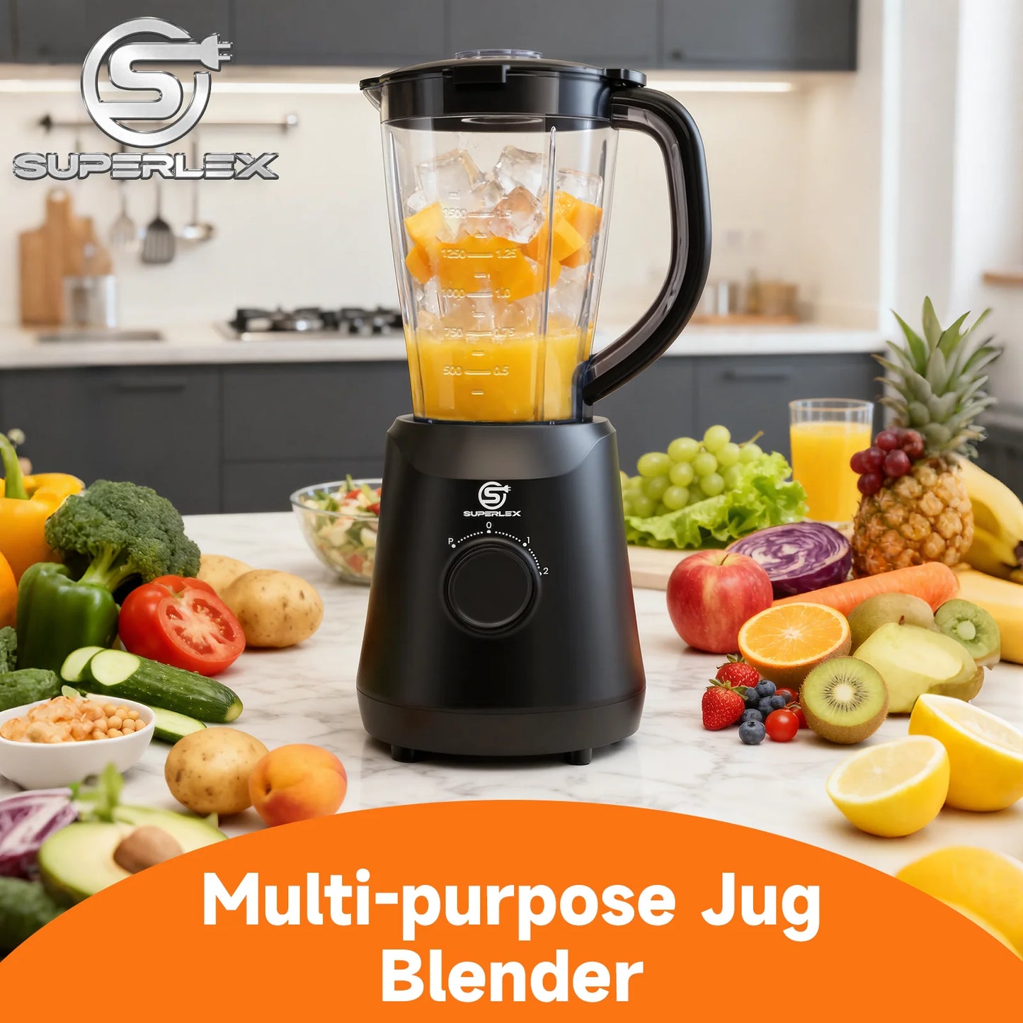 SUPERLEX 500W 2 in 1 Blender With 1.5L Glass Jar Powerful Performance 2 speeds with chopping kneading grinding blender Fruit Mix