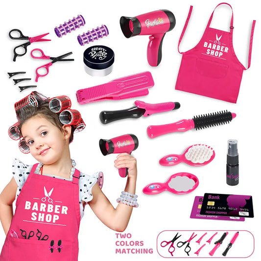 Girls' Play Hairdresser Kit with Accessories & Apron - Mixed Colors, No Plating