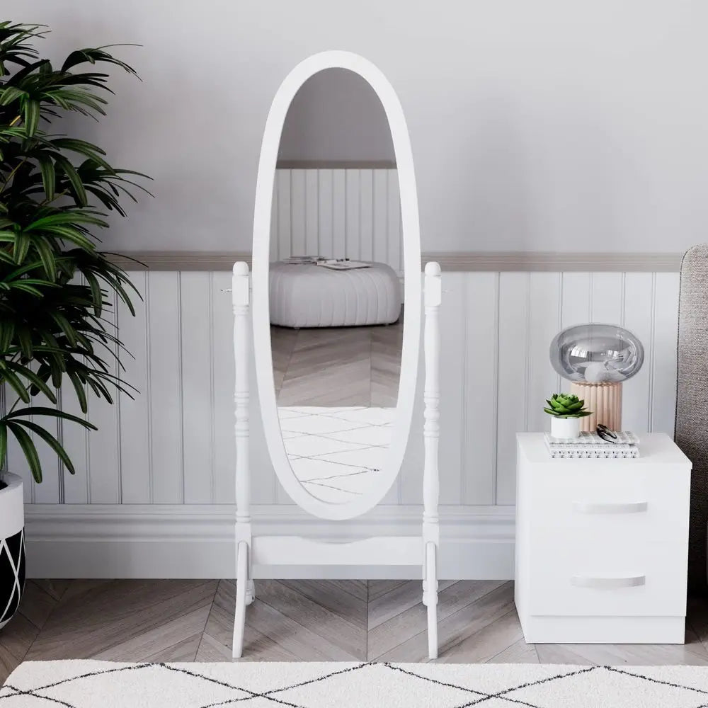 Nishano Cheval Mirror Free Standing Full Length Floor Standing Dressing Mirror Adjustable Bedroom Furniture Wooden, White