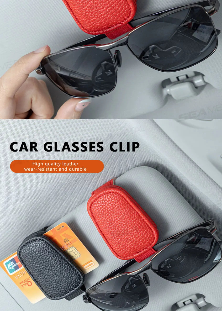 BLALION Car Sun Visor Clip Glasses Cards Case Auto Sunglasses Visor Glasses Holder Sunglasses Bracket Holder PU Glasses Support