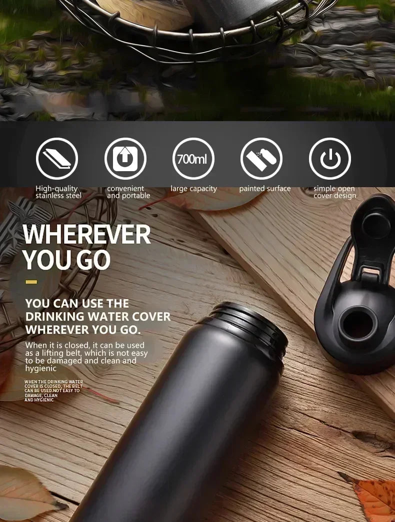 1-3PCS Stylish Portable Stainless Steel  Sports Water Bottle Leisure Bike Riding Drinking Water Bottle Outdoor Sport Travel Cup