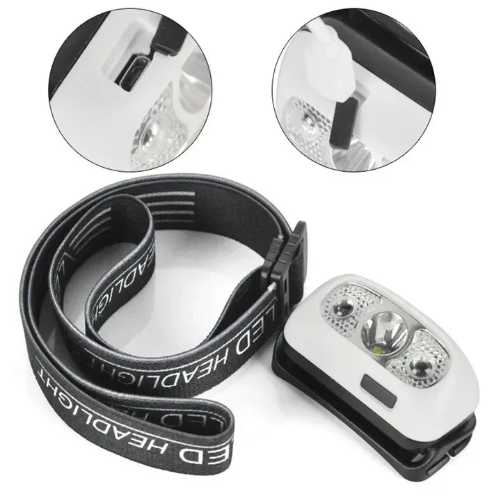 Mini LED Headlamp USB Rechargeable Headlight Wave Sensor Head Flashlight Outdoor Houshold Lamp for Camping Hiking Emergency Fish