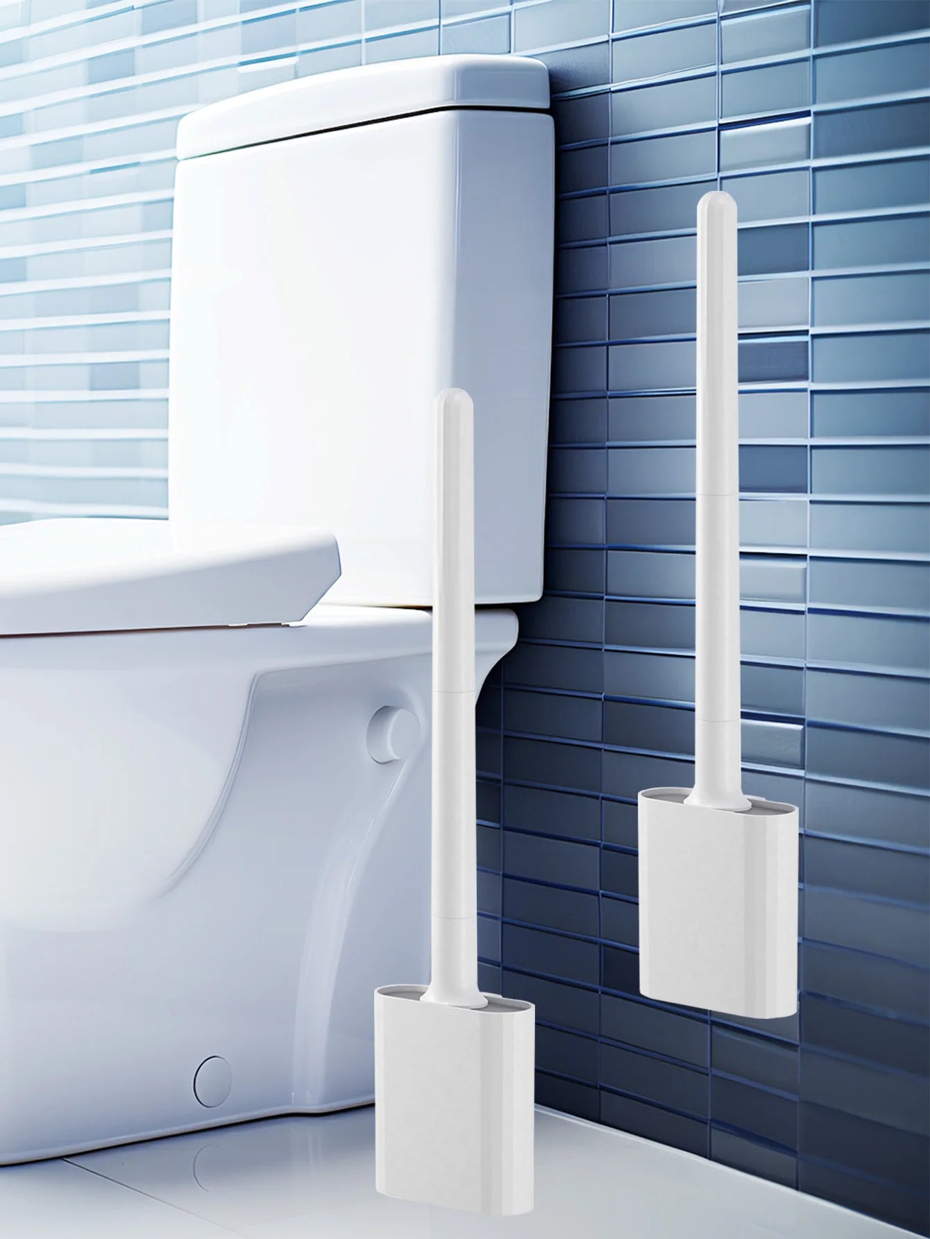 1 mini silicone toilet brush set, wall mounted and standing dual-purpose, soft silicone brush, easy to clean toilet corners